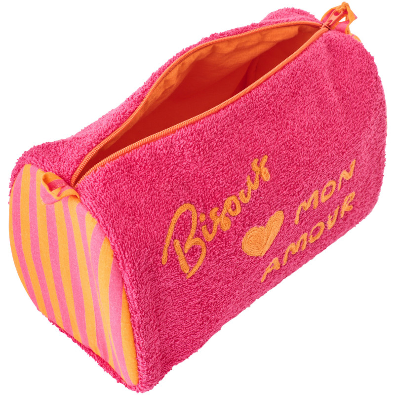 Sac de plage avec trousse style riviera italienne Coton Rose Orange Motif rayures La Spaggia 