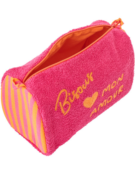 Sac de plage avec trousse style riviera italienne Coton Rose Orange Motif rayures La Spaggia 
