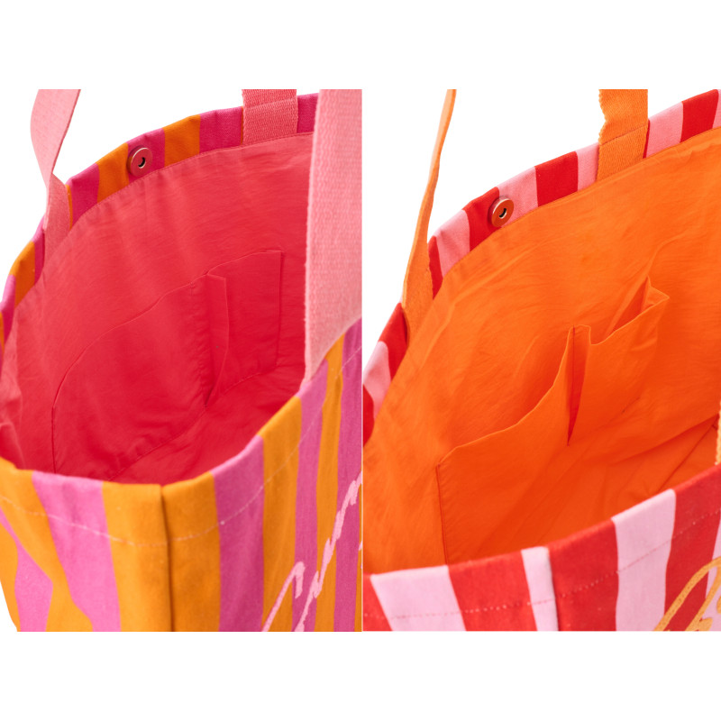 Lot de 2 Sacs de plage style riviera italienne 35 cm Coton Rose Orange Rouge Motif rayures La Spaggia 