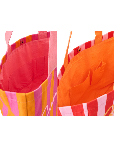 Lot de 2 Sacs de plage style riviera italienne 35 cm Coton Rose Orange Rouge Motif rayures La Spaggia 