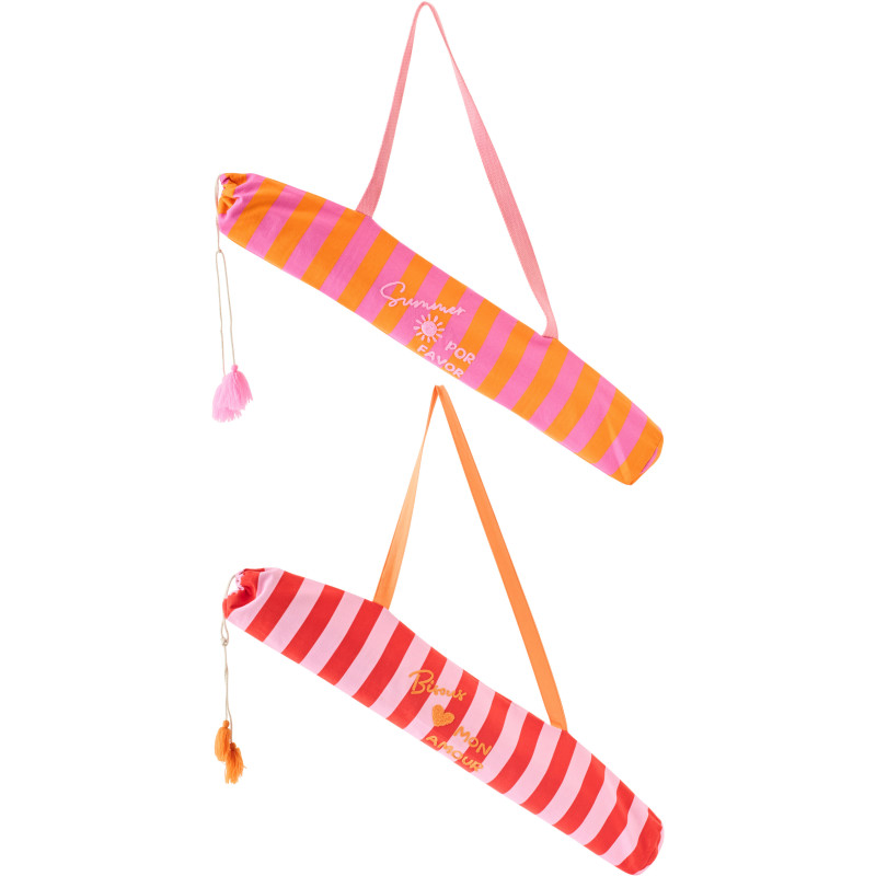 Lot de 2 Tapis de plage style riviera italienne Rectangulaire 70x150 Propylène Rose Orange Rouge Motif rayures La Spaggia 