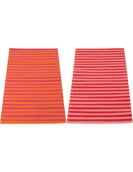 Lot de 2 Tapis de plage style riviera italienne Rectangulaire 70x150 Propylène Rose Orange Rouge Motif rayures La Spaggia 