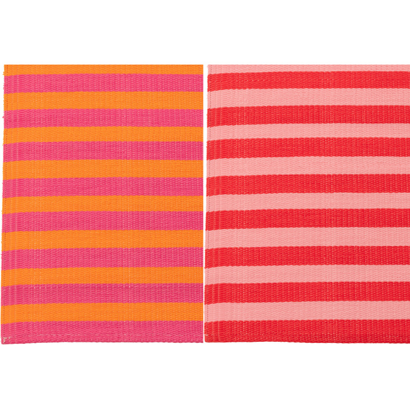 Lot de 2 Tapis de plage style riviera italienne Rectangulaire 70x150 Propylène Rose Orange Rouge Motif rayures La Spaggia 