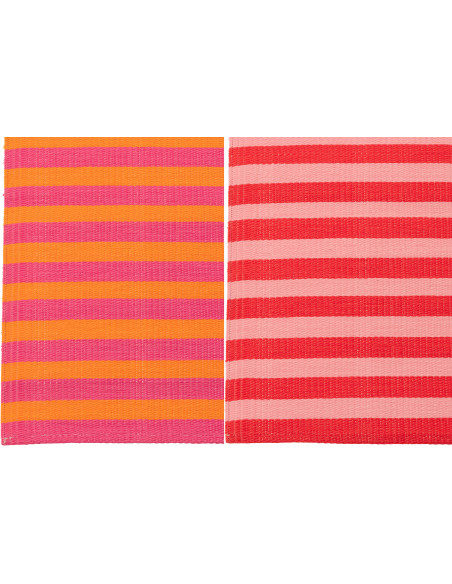 Lot de 2 Tapis de plage style riviera italienne Rectangulaire 70x150 Propylène Rose Orange Rouge Motif rayures La Spaggia 