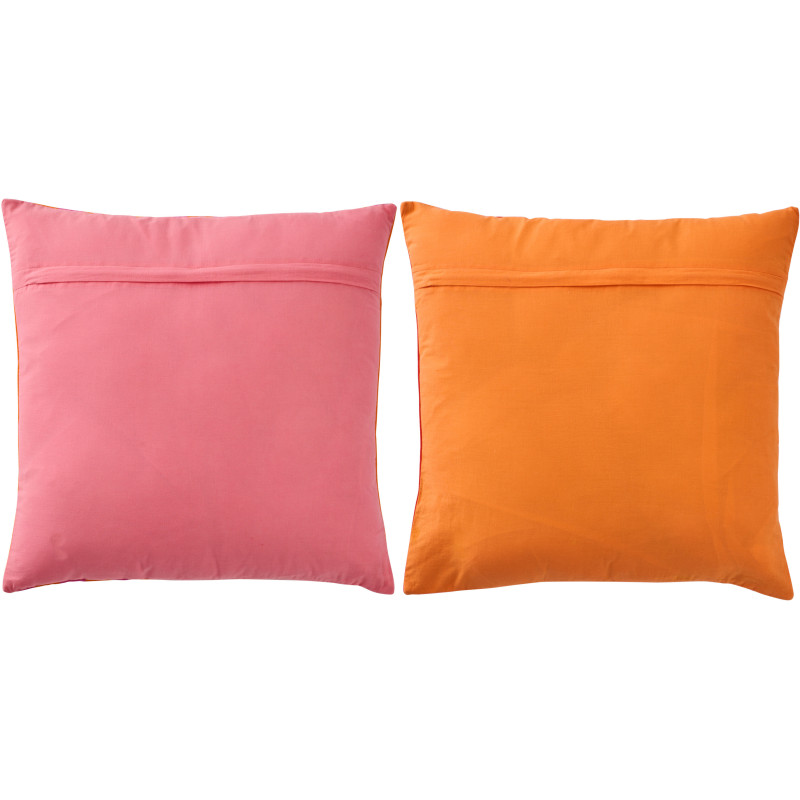 Lot de 2 Coussins style riviera italienne Carré 45x45 Coton Rose Orange Rouge Motif rayures La Spaggia 
