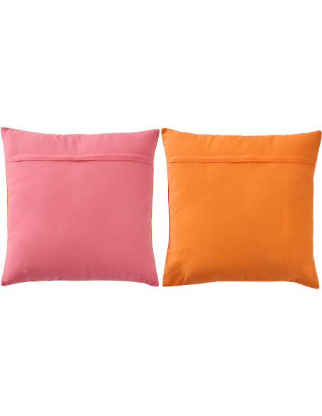 Lot de 2 Coussins style riviera italienne Carré 45x45 Coton Rose Orange Rouge Motif rayures La Spaggia 