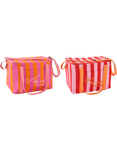 Lot de 2 Sacs repas isothermes style riviera italienne Rectangulaire 33 cm Coton Rose Orange Rouge Motif rayures La Spaggia 