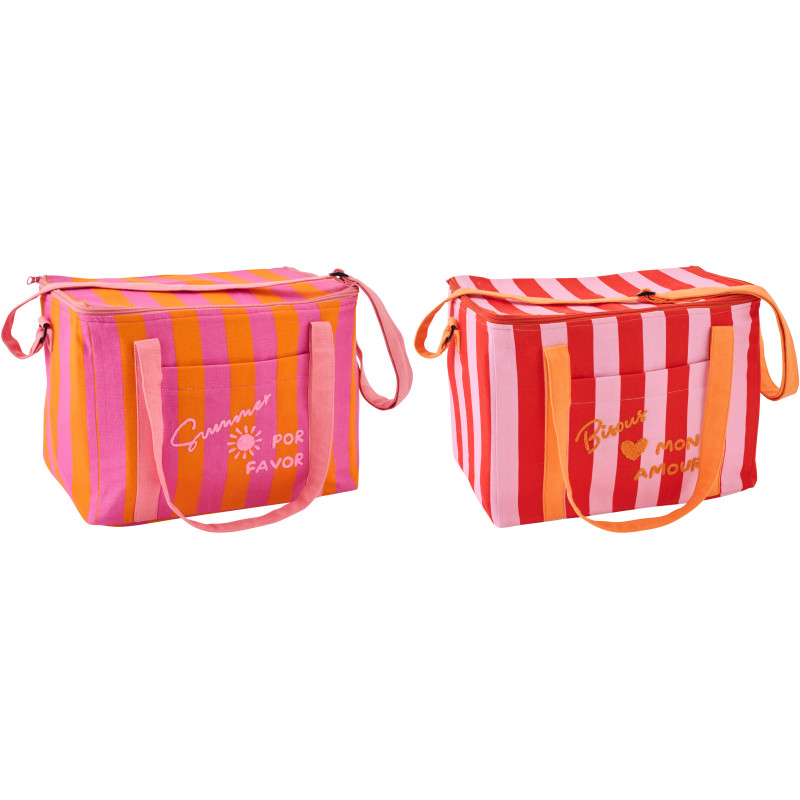 Lot de 2 Sacs repas isothermes style riviera italienne Rectangulaire 33 cm Coton Rose Orange Rouge Motif rayures La Spaggia 