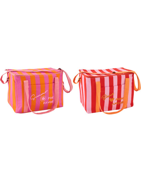 Lot de 2 Sacs repas isothermes style riviera italienne Rectangulaire 33 cm Coton Rose Orange Rouge Motif rayures La Spaggia 