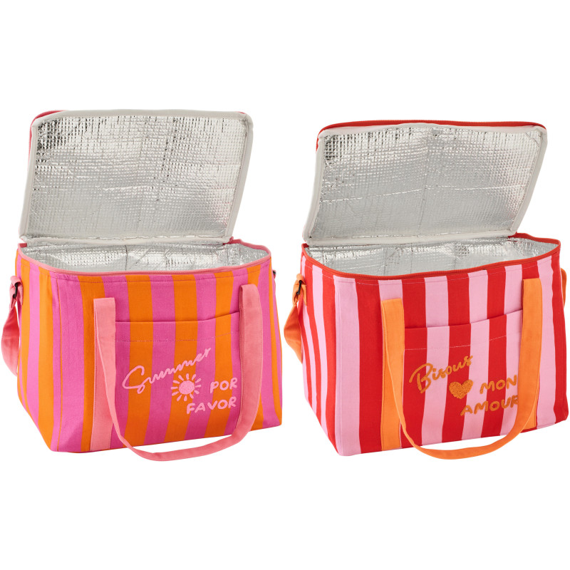Lot de 2 Sacs repas isothermes style riviera italienne Rectangulaire 33 cm Coton Rose Orange Rouge Motif rayures La Spaggia 