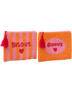 Lot de 2 Trousses style riviera italienne 19 cm Perle Coton Rose Orange Motif rayures La Spaggia 