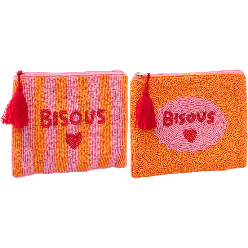 Lot de 2 Trousses style riviera italienne 19 cm Perle Coton Rose Orange Motif rayures La Spaggia 
