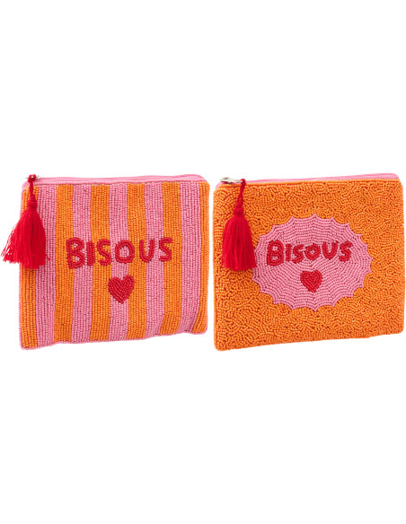 Lot de 2 Trousses style riviera italienne 19 cm Perle Coton Rose Orange Motif rayures La Spaggia 