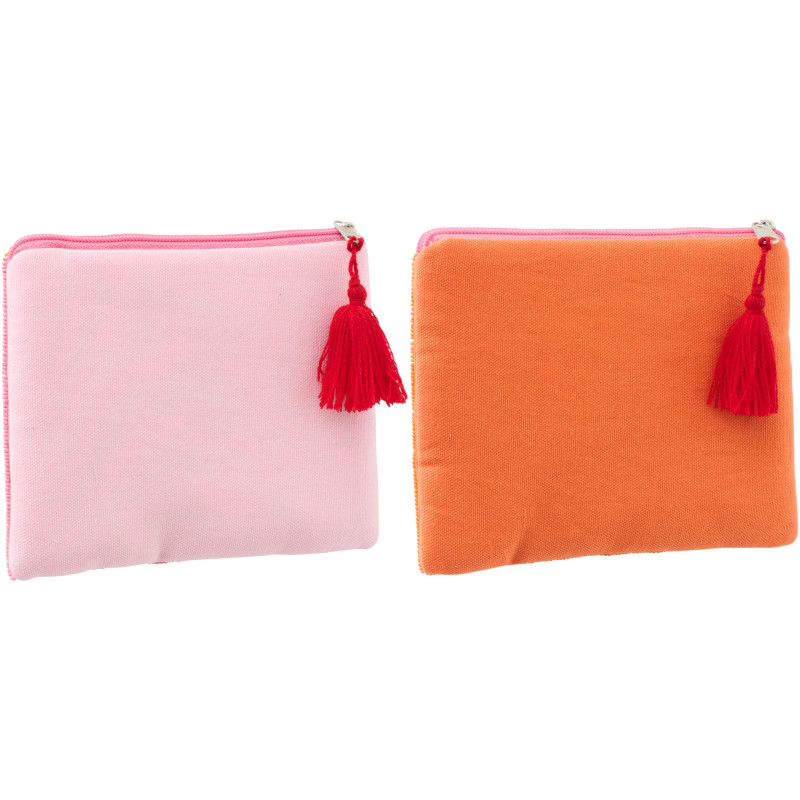 Lot de 2 Trousses style riviera italienne 19 cm Perle Coton Rose Orange Motif rayures La Spaggia 