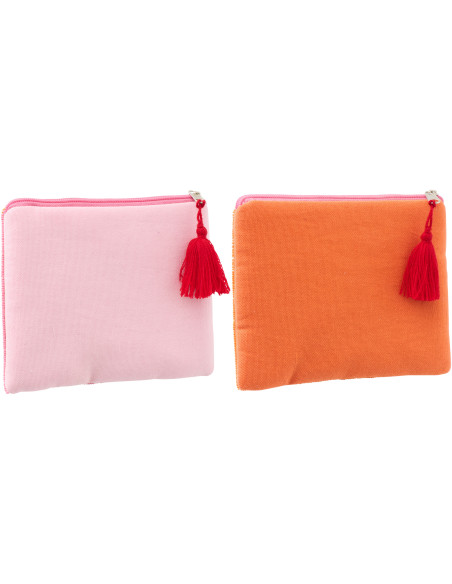 Lot de 2 Trousses style riviera italienne 19 cm Perle Coton Rose Orange Motif rayures La Spaggia 