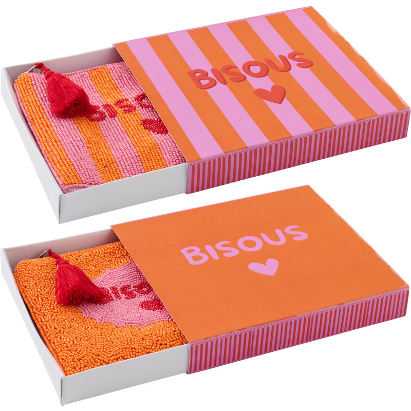 Lot de 2 Trousses style riviera italienne 19 cm Perle Coton Rose Orange Motif rayures La Spaggia 