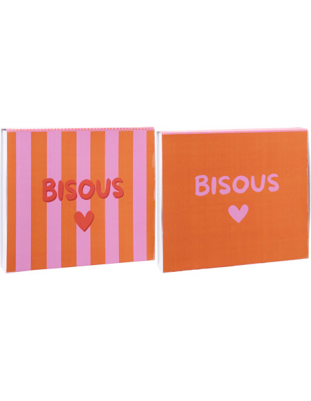 Lot de 2 Trousses style riviera italienne 19 cm Perle Coton Rose Orange Motif rayures La Spaggia 