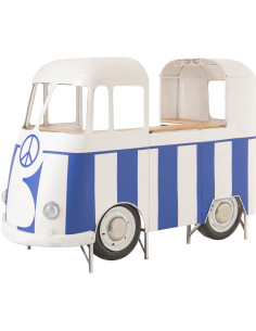 Meuble bar original Combi vintage 227 cm Métal Blanc Bleu Motif rayures Bois Naturel Surfside 
