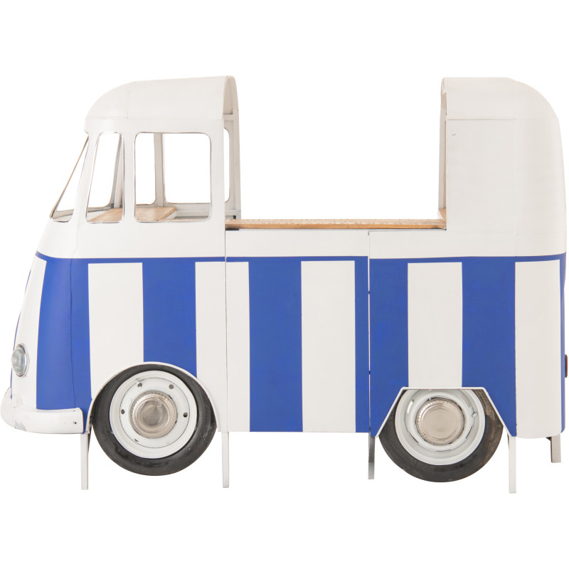 Meuble bar original Combi vintage 227 cm Métal Blanc Bleu Motif rayures Bois Naturel Surfside 