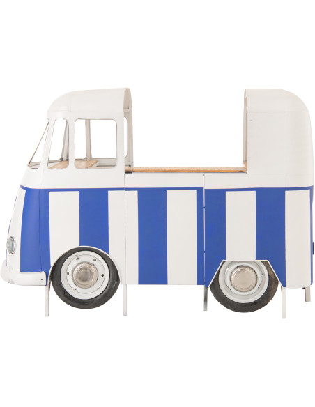 Meuble bar original Combi vintage 227 cm Métal Blanc Bleu Motif rayures Bois Naturel Surfside 