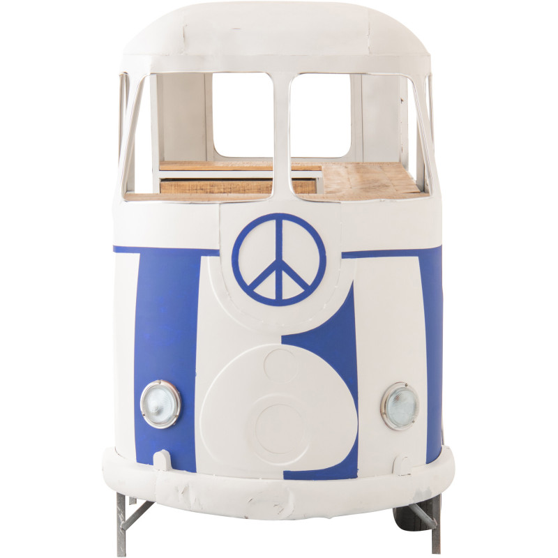 Meuble bar original Combi vintage 227 cm Métal Blanc Bleu Motif rayures Bois Naturel Surfside 