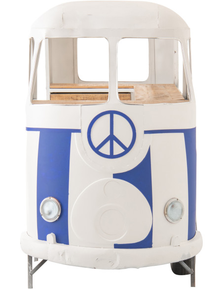 Meuble bar original Combi vintage 227 cm Métal Blanc Bleu Motif rayures Bois Naturel Surfside 
