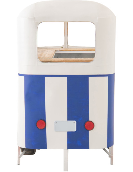 Meuble bar original Combi vintage 227 cm Métal Blanc Bleu Motif rayures Bois Naturel Surfside 