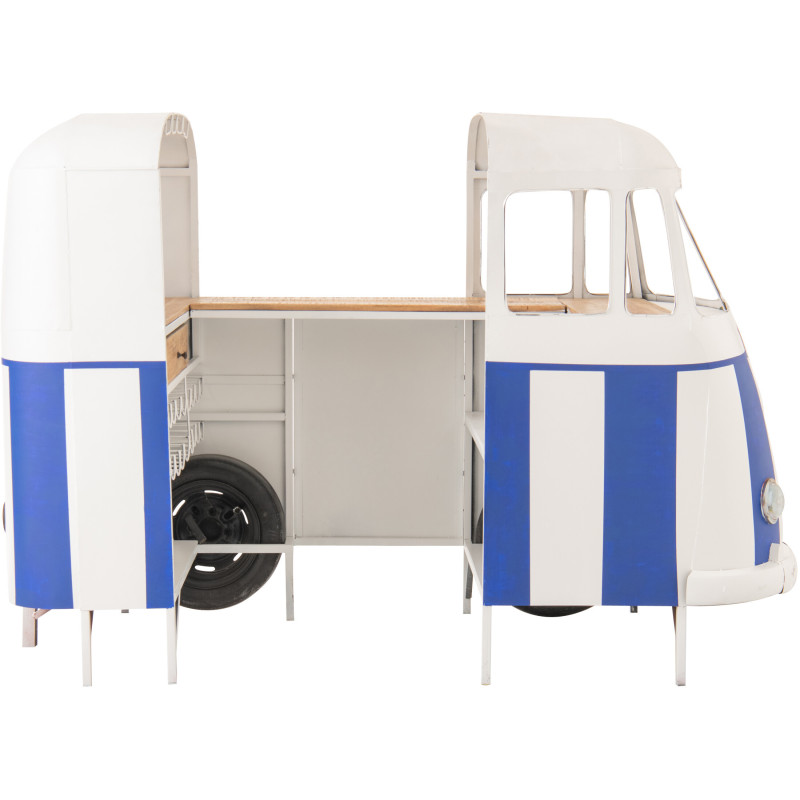 Meuble bar original Combi vintage 227 cm Métal Blanc Bleu Motif rayures Bois Naturel Surfside 