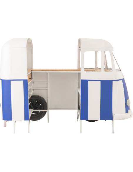 Meuble bar original Combi vintage 227 cm Métal Blanc Bleu Motif rayures Bois Naturel Surfside 