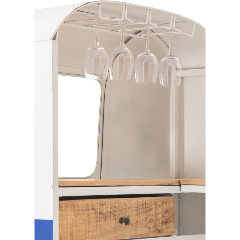 Meuble bar original Combi vintage 227 cm Métal Blanc Bleu Motif rayures Bois Naturel Surfside 