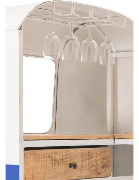 Meuble bar original Combi vintage 227 cm Métal Blanc Bleu Motif rayures Bois Naturel Surfside 