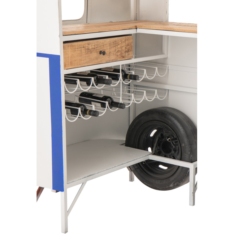 Meuble bar original Combi vintage 227 cm Métal Blanc Bleu Motif rayures Bois Naturel Surfside 