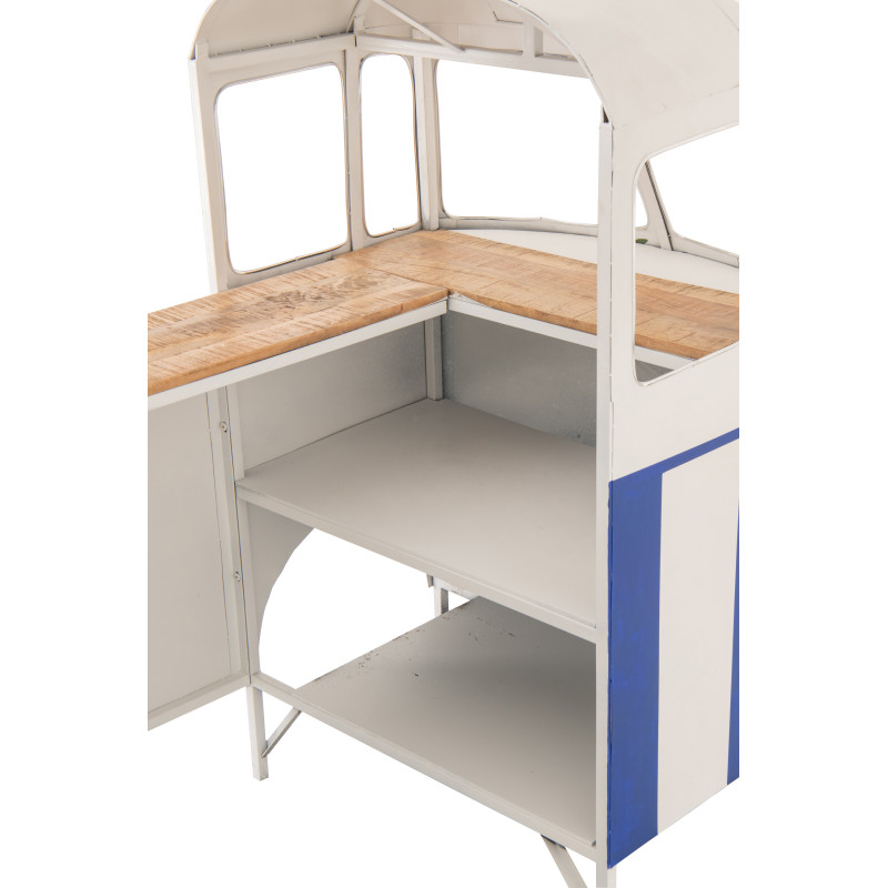 Meuble bar original Combi vintage 227 cm Métal Blanc Bleu Motif rayures Bois Naturel Surfside 