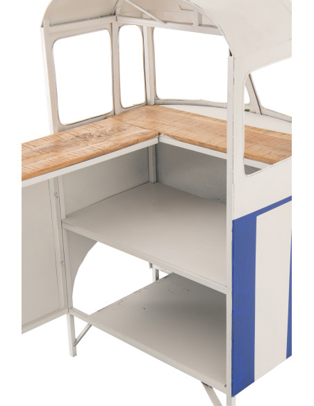 Meuble bar original Combi vintage 227 cm Métal Blanc Bleu Motif rayures Bois Naturel Surfside 