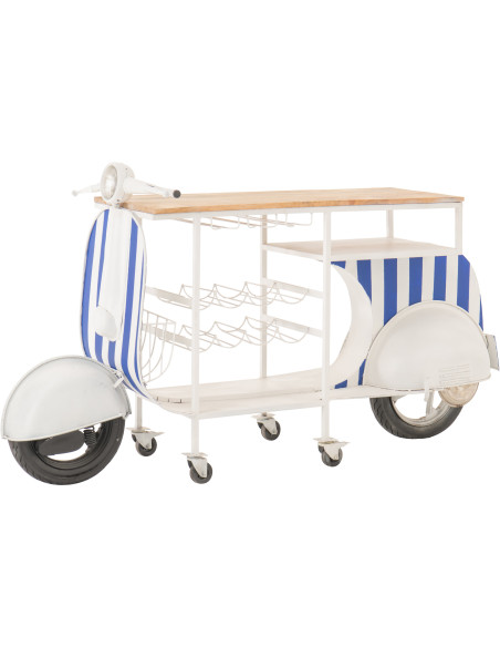 Meuble bar original Scooter 180 cm Métal Blanc Bleu Motif rayures Bois Naturel Dolce Vita