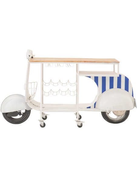 Meuble bar original Scooter 180 cm Métal Blanc Bleu Motif rayures Bois Naturel Dolce Vita