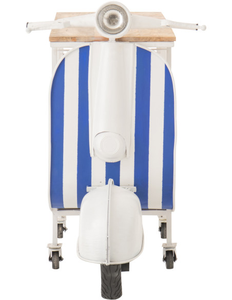 Meuble bar original Scooter 180 cm Métal Blanc Bleu Motif rayures Bois Naturel Dolce Vita