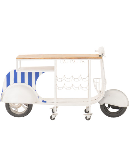Meuble bar original Scooter 180 cm Métal Blanc Bleu Motif rayures Bois Naturel Dolce Vita