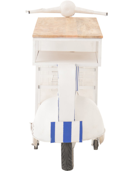 Meuble bar original Scooter 180 cm Métal Blanc Bleu Motif rayures Bois Naturel Dolce Vita