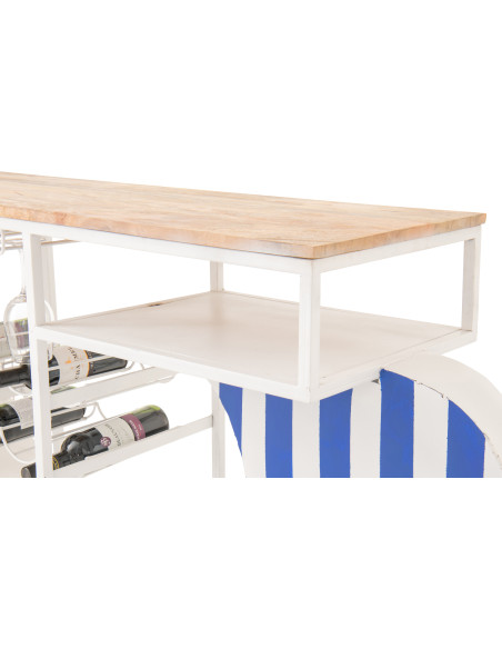 Meuble bar original Scooter 180 cm Métal Blanc Bleu Motif rayures Bois Naturel Dolce Vita