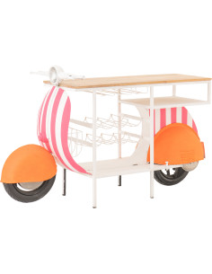 Meuble bar original Scooter 180 cm Métal Blanc Rose Orange Motif rayures Bois Naturel Dolce Vita J-Line - 1