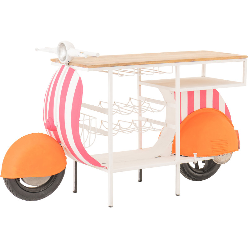 Meuble bar original Scooter 180 cm Métal Blanc Rose Orange Motif rayures Bois Naturel Dolce Vita J-Line - 1