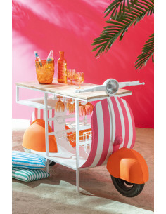 Meuble bar original Scooter 180 cm Métal Blanc Rose Orange Motif rayures Bois Naturel Dolce Vita J-Line - 2