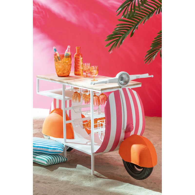 Meuble bar original Scooter 180 cm Métal Blanc Rose Orange Motif rayures Bois Naturel Dolce Vita J-Line - 2