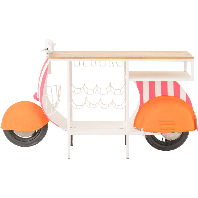 Meuble bar original Scooter 180 cm Métal Blanc Rose Orange Motif rayures Bois Naturel Dolce Vita J-Line - 3