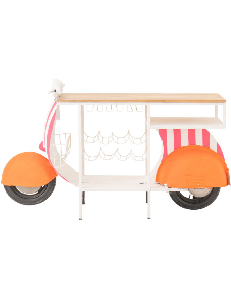 Meuble bar original Scooter 180 cm Métal Blanc Rose Orange Motif rayures Bois Naturel Dolce Vita J-Line - 3