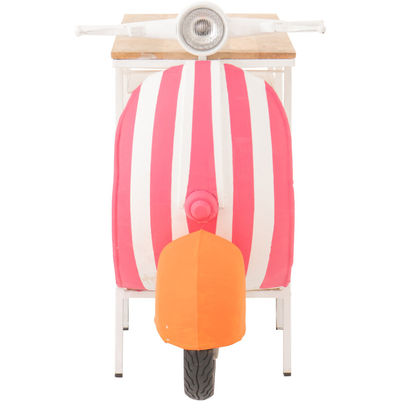 Meuble bar original Scooter 180 cm Métal Blanc Rose Orange Motif rayures Bois Naturel Dolce Vita J-Line - 4