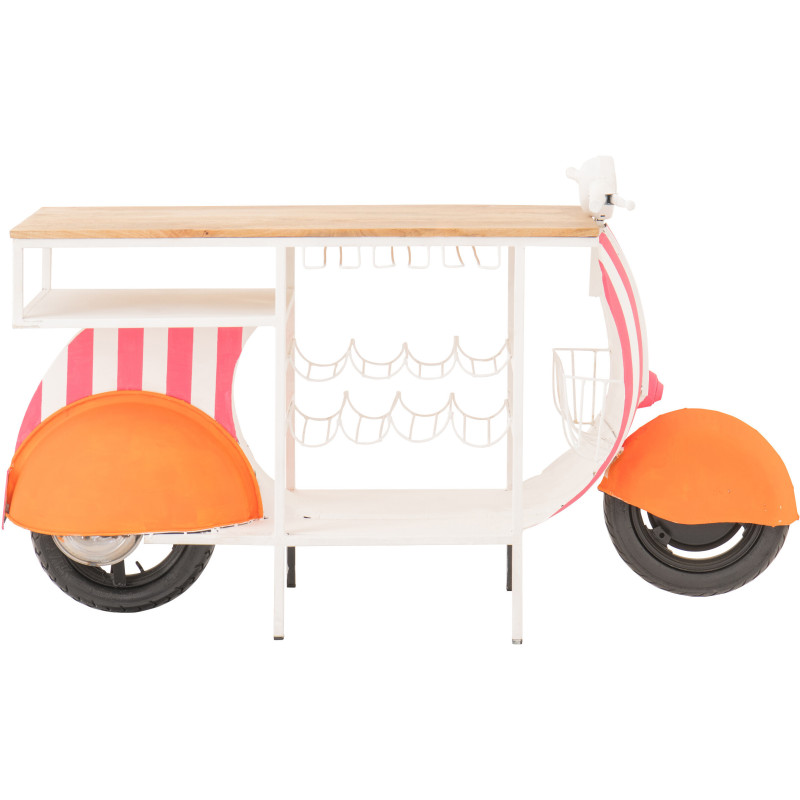 Meuble bar original Scooter 180 cm Métal Blanc Rose Orange Motif rayures Bois Naturel Dolce Vita J-Line - 5