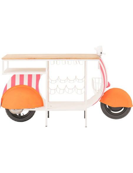 Meuble bar original Scooter 180 cm Métal Blanc Rose Orange Motif rayures Bois Naturel Dolce Vita J-Line - 5