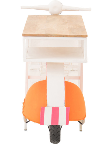 Meuble bar original Scooter 180 cm Métal Blanc Rose Orange Motif rayures Bois Naturel Dolce Vita J-Line - 6